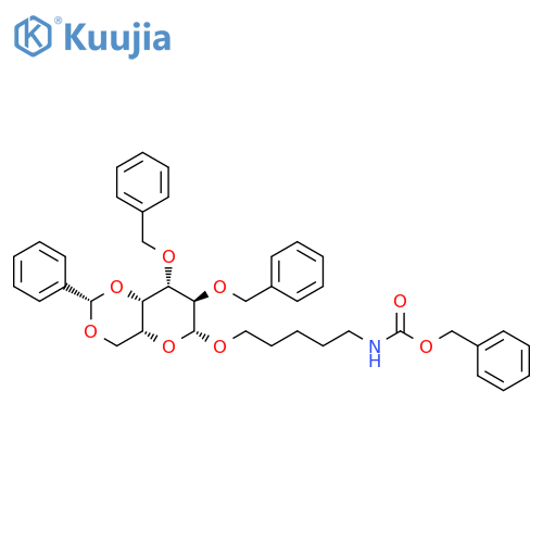 Phenylmethyl N-[5-[[2,3-bis-O-(phenylmethyl)-4,6-O-[(S)-phenylmethylene]-β-D-galactopyranosyl]oxy]pentyl]carbamate structure