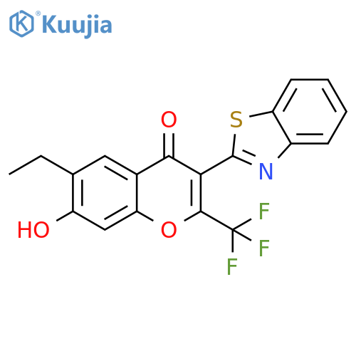 3-(1,3-benzothiazol-2-yl)-6-ethyl-7-hydroxy-2-(trifluoromethyl)-4H-chromen-4-one structure