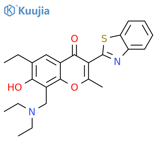 3-(1,3-benzothiazol-2-yl)-8-[(diethylamino)methyl]-6-ethyl-7-hydroxy-2-methyl-4H-chromen-4-one structure
