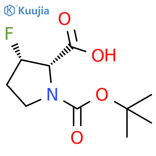 (2S,3S)-1-[(tert-butoxy)carbonyl]-3-fluoropyrrolidine-2-carboxylic acid structure