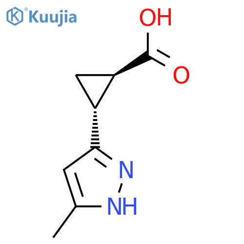 rac-(1R,2R)-2-(5-methyl-1H-pyrazol-3-yl)cyclopropane-1-carboxylic acid structure