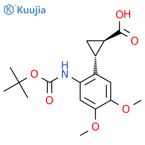 rac-(1R,2R)-2-(2-{(tert-butoxy)carbonylamino}-4,5-dimethoxyphenyl)cyclopropane-1-carboxylic acid structure