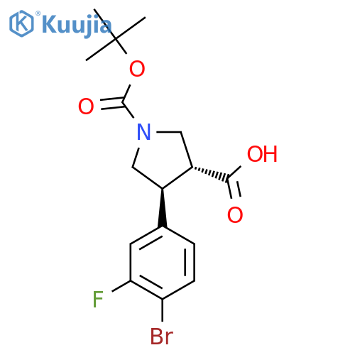 rac-(3R,4S)-4-(4-bromo-3-fluorophenyl)-1-(tert-butoxy)carbonylpyrrolidine-3-carboxylic acid structure