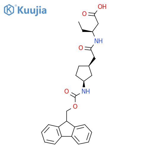 (3S)-3-{2-(1RS,3SR)-3-({(9H-fluoren-9-yl)methoxycarbonyl}amino)cyclopentylacetamido}pentanoic acid structure