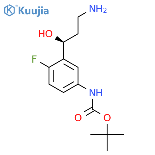 tert-butyl N-{3-(1S)-3-amino-1-hydroxypropyl-4-fluorophenyl}carbamate structure