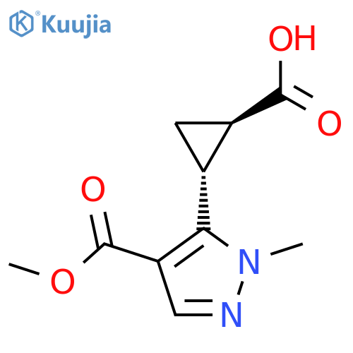 rac-(1R,2R)-2-4-(methoxycarbonyl)-1-methyl-1H-pyrazol-5-ylcyclopropane-1-carboxylic acid structure