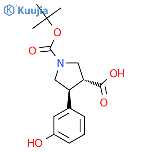 rac-(3R,4S)-1-(tert-butoxy)carbonyl-4-(3-hydroxyphenyl)pyrrolidine-3-carboxylic acid structure