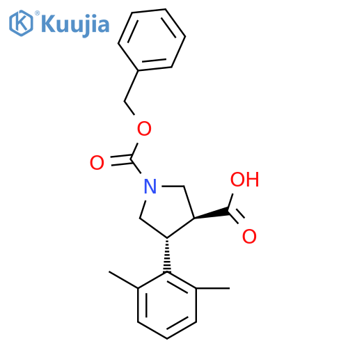 rac-(3R,4S)-1-(benzyloxy)carbonyl-4-(2,6-dimethylphenyl)pyrrolidine-3-carboxylic acid structure