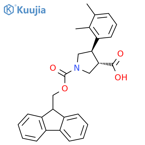rac-(3R,4S)-4-(2,3-dimethylphenyl)-1-{(9H-fluoren-9-yl)methoxycarbonyl}pyrrolidine-3-carboxylic acid structure