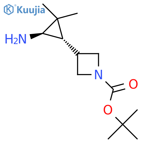 rac-tert-butyl 3-(1R,3S)-3-amino-2,2-dimethylcyclopropylazetidine-1-carboxylate structure