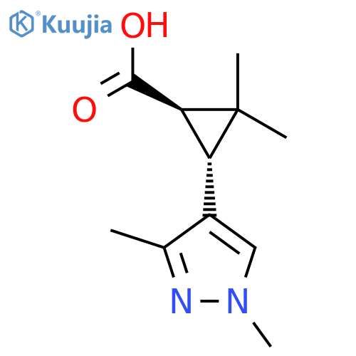 rac-(1R,3R)-3-(1,3-dimethyl-1H-pyrazol-4-yl)-2,2-dimethylcyclopropane-1-carboxylic acid structure