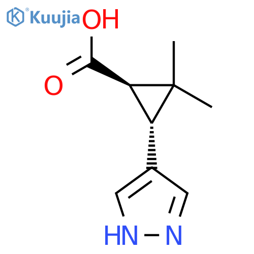 rac-(1R,3R)-2,2-dimethyl-3-(1H-pyrazol-4-yl)cyclopropane-1-carboxylic acid structure