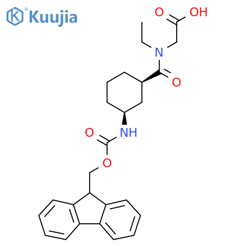 rac-2-{N-ethyl-1-(1R,3S)-3-({(9H-fluoren-9-yl)methoxycarbonyl}amino)cyclohexylformamido}acetic acid structure