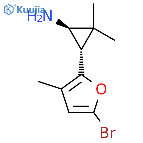 rac-(1R,3S)-3-(5-bromo-3-methylfuran-2-yl)-2,2-dimethylcyclopropan-1-amine structure