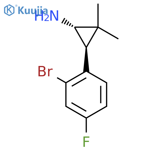 rac-(1R,3R)-3-(2-bromo-4-fluorophenyl)-2,2-dimethylcyclopropan-1-amine structure