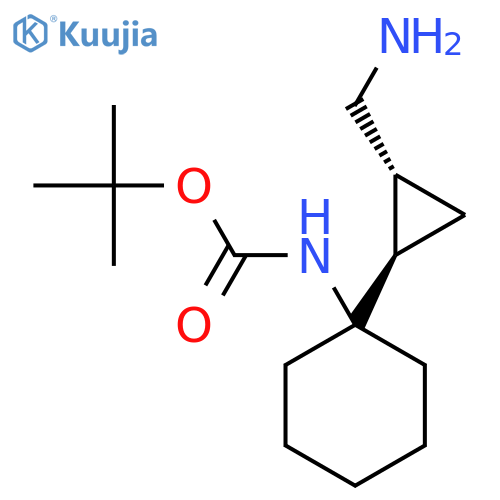 rac-tert-butyl N-{1-(1R,2R)-2-(aminomethyl)cyclopropylcyclohexyl}carbamate structure