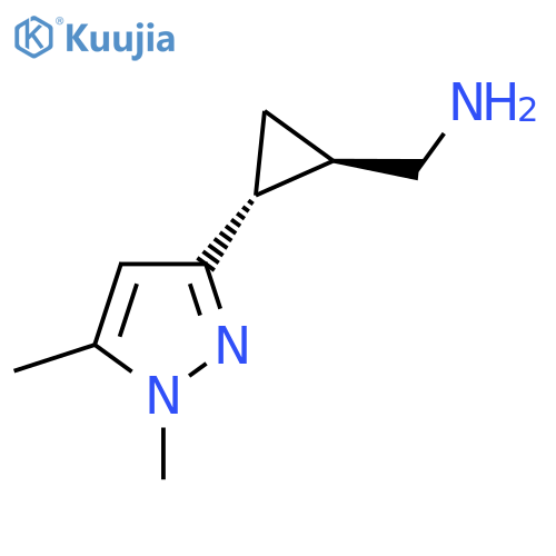 rac-(1R,2R)-2-(1,5-dimethyl-1H-pyrazol-3-yl)cyclopropylmethanamine structure