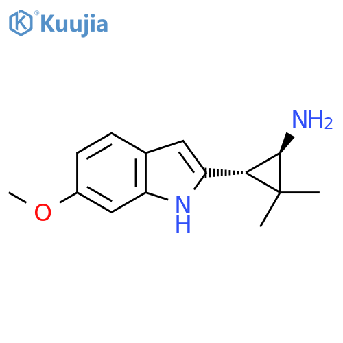 rac-(1R,3S)-3-(6-methoxy-1H-indol-2-yl)-2,2-dimethylcyclopropan-1-amine structure