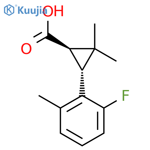 rac-(1R,3R)-3-(2-fluoro-6-methylphenyl)-2,2-dimethylcyclopropane-1-carboxylic acid structure