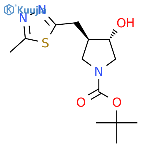 rac-tert-butyl (3R,4S)-3-hydroxy-4-(5-methyl-1,3,4-thiadiazol-2-yl)methylpyrrolidine-1-carboxylate structure