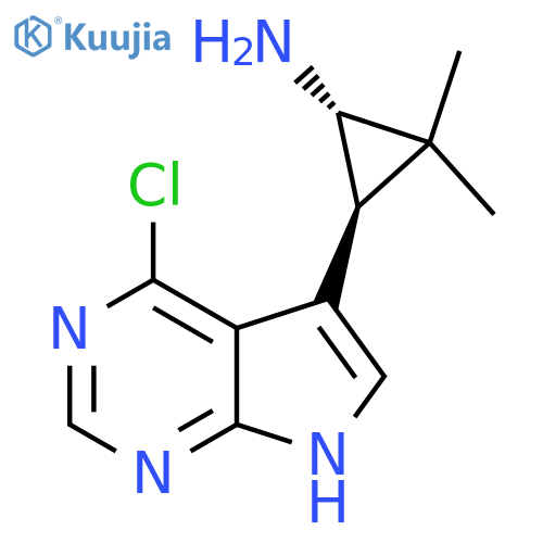 rac-(1R,3R)-3-{4-chloro-7H-pyrrolo2,3-dpyrimidin-5-yl}-2,2-dimethylcyclopropan-1-amine structure