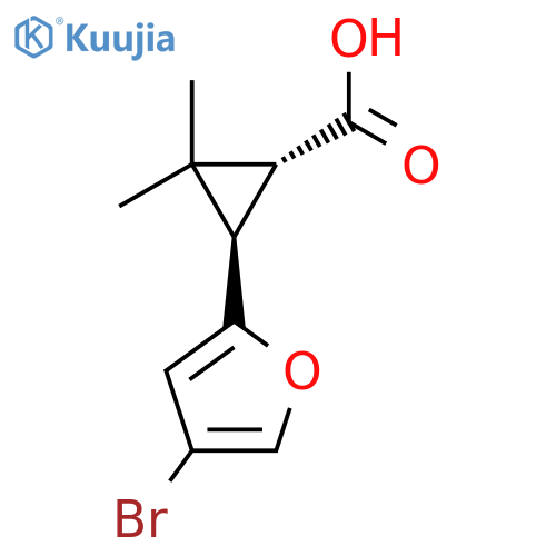 rac-(1R,3R)-3-(4-bromofuran-2-yl)-2,2-dimethylcyclopropane-1-carboxylic acid structure