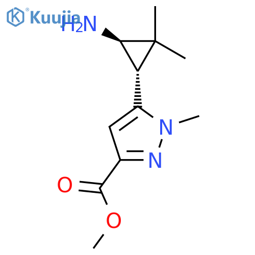 rac-methyl 5-(1R,3S)-3-amino-2,2-dimethylcyclopropyl-1-methyl-1H-pyrazole-3-carboxylate structure