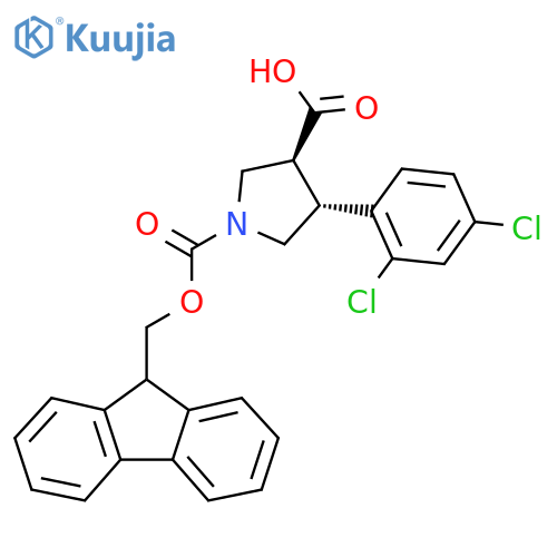 rac-(3R,4S)-4-(2,4-dichlorophenyl)-1-{(9H-fluoren-9-yl)methoxycarbonyl}pyrrolidine-3-carboxylic acid structure