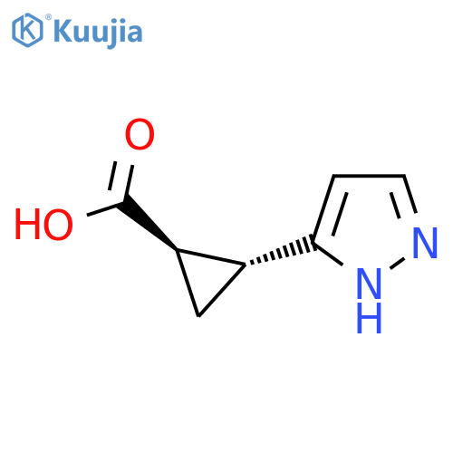 rac-(1R,2R)-2-(1H-pyrazol-3-yl)cyclopropane-1-carboxylic acid structure