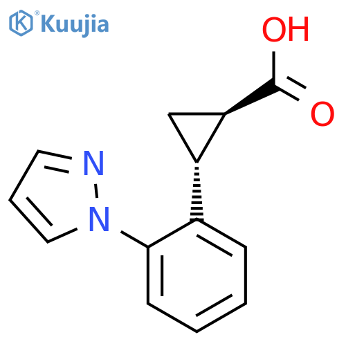 rac-(1R,2R)-2-2-(1H-pyrazol-1-yl)phenylcyclopropane-1-carboxylic acid structure