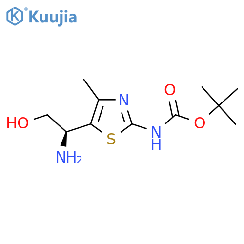 tert-butyl N-{5-(1S)-1-amino-2-hydroxyethyl-4-methyl-1,3-thiazol-2-yl}carbamate structure