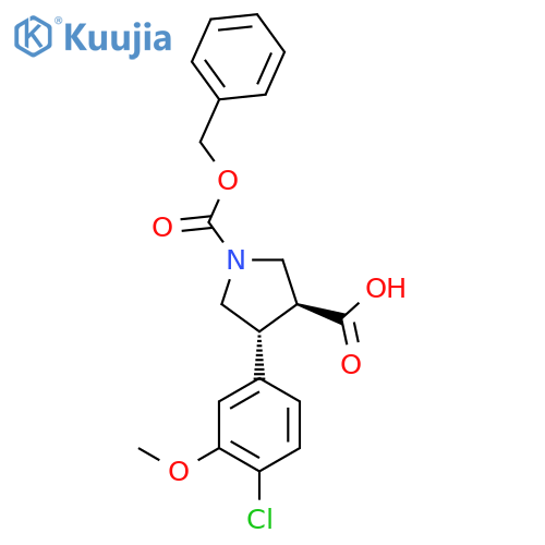 rac-(3R,4S)-1-(benzyloxy)carbonyl-4-(4-chloro-3-methoxyphenyl)pyrrolidine-3-carboxylic acid structure