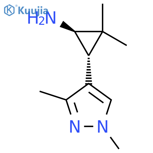 rac-(1R,3R)-3-(1,3-dimethyl-1H-pyrazol-4-yl)-2,2-dimethylcyclopropan-1-amine structure