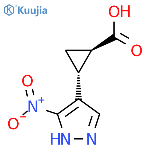 rac-(1R,2R)-2-(3-nitro-1H-pyrazol-4-yl)cyclopropane-1-carboxylic acid structure