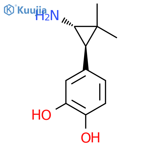 rac-4-[(1R,3S)-3-amino-2,2-dimethylcyclopropyl]benzene-1,2-diol structure