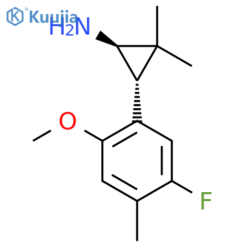 rac-(1R,3R)-3-(5-fluoro-2-methoxy-4-methylphenyl)-2,2-dimethylcyclopropan-1-amine structure