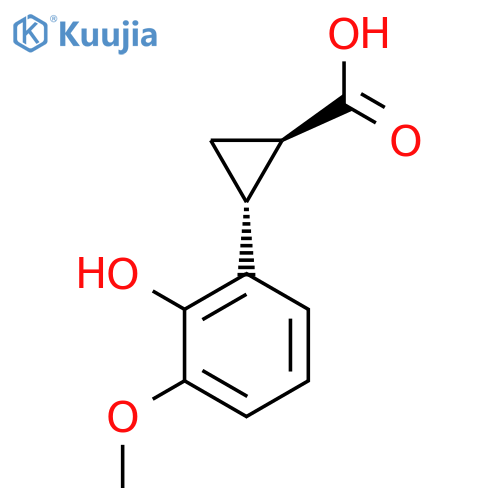 rac-(1R,2R)-2-(2-hydroxy-3-methoxyphenyl)cyclopropane-1-carboxylic acid structure