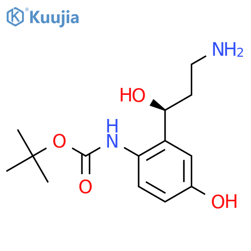 tert-butyl N-{2-(1S)-3-amino-1-hydroxypropyl-4-hydroxyphenyl}carbamate structure