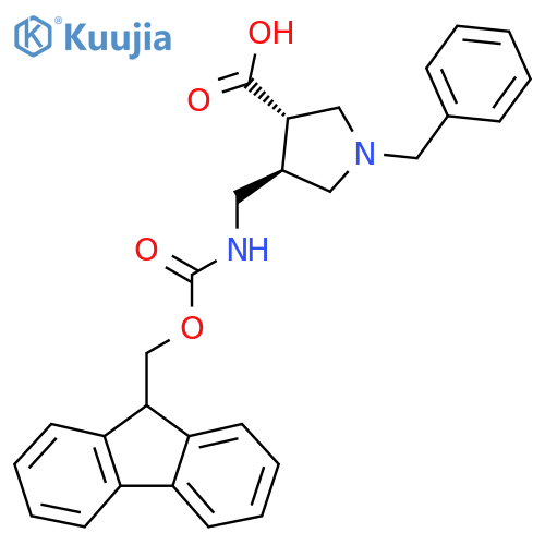 rac-(3R,4S)-1-benzyl-4-({(9H-fluoren-9-yl)methoxycarbonyl}amino)methylpyrrolidine-3-carboxylic acid structure