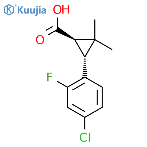rac-(1R,3R)-3-(4-chloro-2-fluorophenyl)-2,2-dimethylcyclopropane-1-carboxylic acid structure
