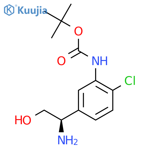 tert-butyl N-{5-(1R)-1-amino-2-hydroxyethyl-2-chlorophenyl}carbamate structure