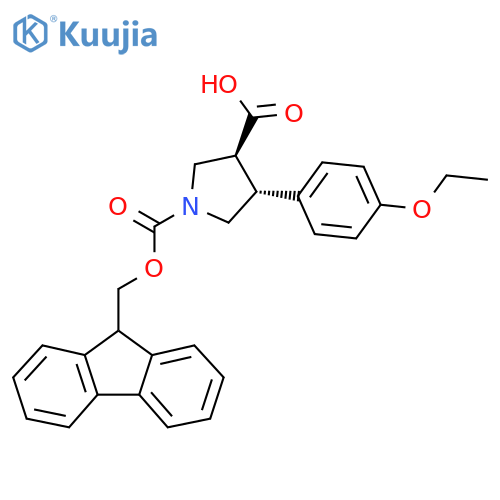 rac-(3R,4S)-4-(4-ethoxyphenyl)-1-{(9H-fluoren-9-yl)methoxycarbonyl}pyrrolidine-3-carboxylic acid structure
