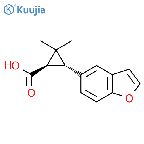 rac-(1R,3R)-3-(1-benzofuran-5-yl)-2,2-dimethylcyclopropane-1-carboxylic acid structure