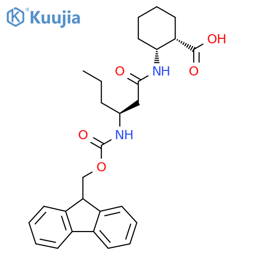 (1RS,2SR)-2-(3S)-3-({(9H-fluoren-9-yl)methoxycarbonyl}amino)hexanamidocyclohexane-1-carboxylic acid structure