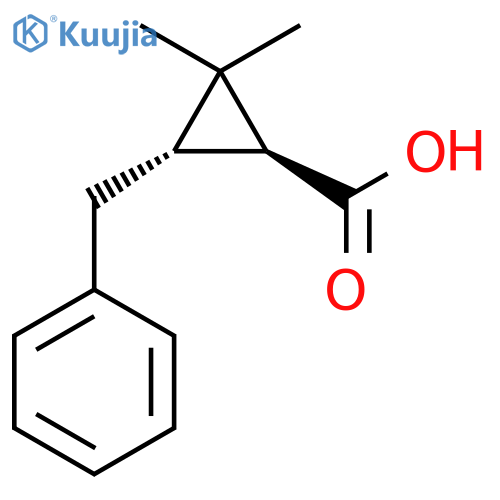 rac-(1R,3R)-3-benzyl-2,2-dimethylcyclopropane-1-carboxylic acid structure