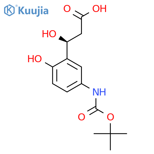 (3S)-3-(5-{(tert-butoxy)carbonylamino}-2-hydroxyphenyl)-3-hydroxypropanoic acid structure