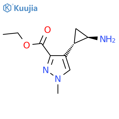 rac-ethyl 4-(1R,2S)-2-aminocyclopropyl-1-methyl-1H-pyrazole-3-carboxylate structure