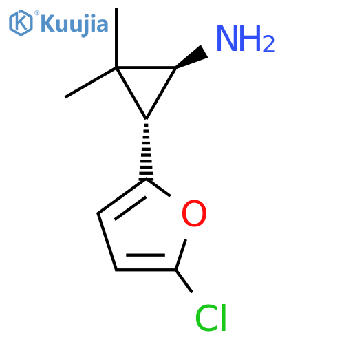 rac-(1R,3S)-3-(5-chlorofuran-2-yl)-2,2-dimethylcyclopropan-1-amine structure