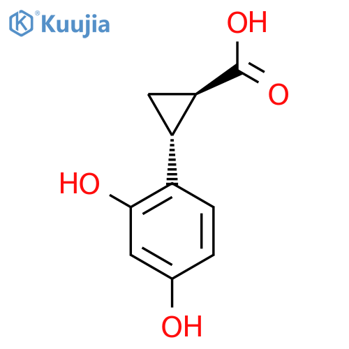 rac-(1R,2R)-2-(2,4-dihydroxyphenyl)cyclopropane-1-carboxylic acid structure