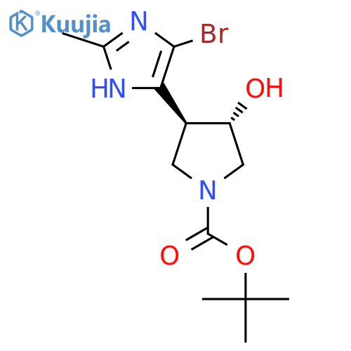 rac-tert-butyl (3R,4R)-3-(4-bromo-2-methyl-1H-imidazol-5-yl)-4-hydroxypyrrolidine-1-carboxylate structure
